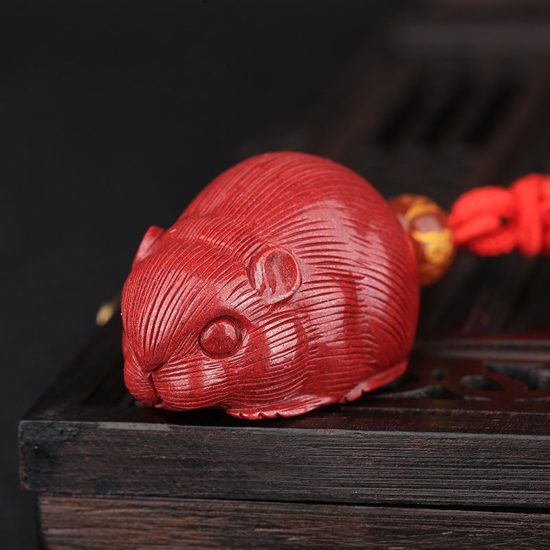 原矿紫金砂招财鼠吊坠朱砂3d小老鼠生肖鼠灵鼠赐瑞项链男女款挂件