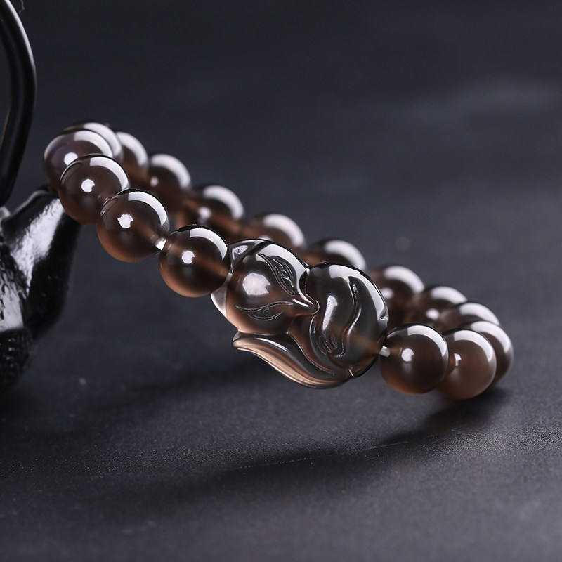 冰种黑曜石魅影小狐狸随身手链女狐狸男饰品本命年手串礼物