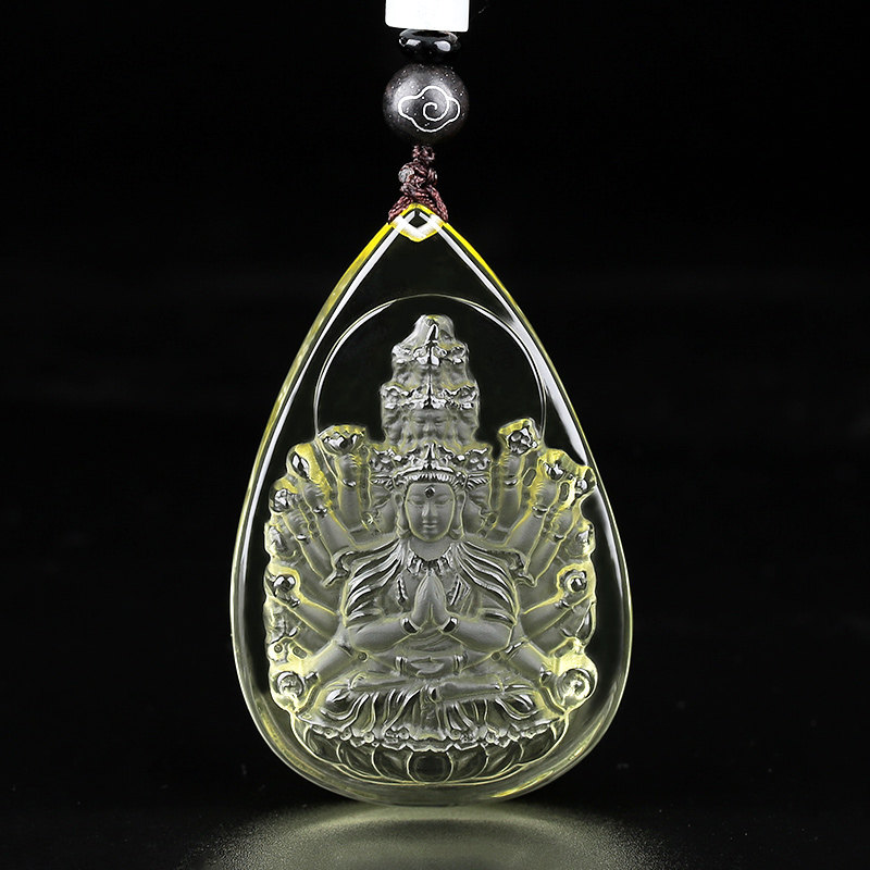 天然黄水晶生肖属鼠守护神千手观音吊坠子鼠本命佛本命年护身挂件