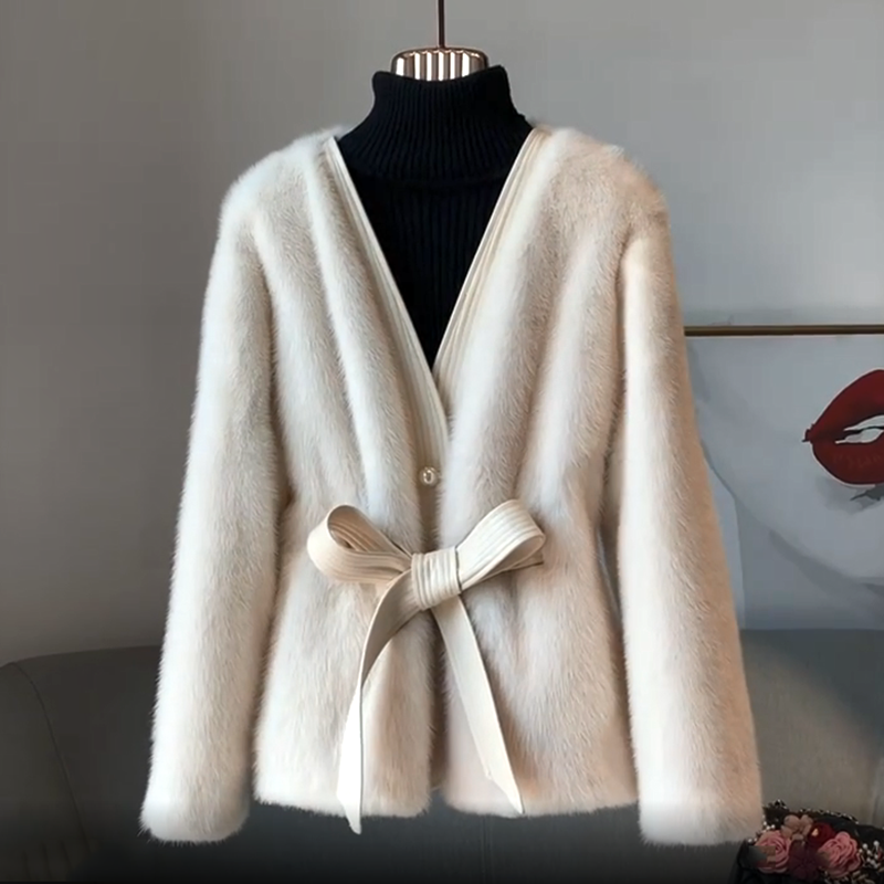 2020冬季新款显瘦水貂皮草外套v领貂皮大衣女整貂中长款时尚年轻