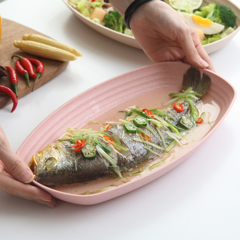 特价塑料餐盘 圆形_小麦秸秆盘子鱼盘子长方形家用新款北欧创意椭圆形