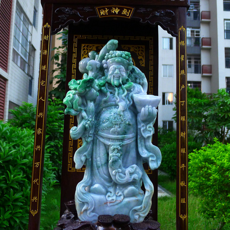 缅甸天然a货翡翠大尊财神爷摆件裸石重29.52斤