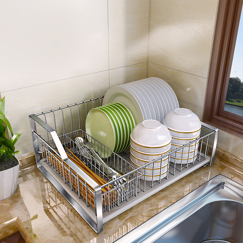 碗架沥水碗碟架 304不锈钢厨房置物架晾放碗筷收纳盒单层沥碗架子