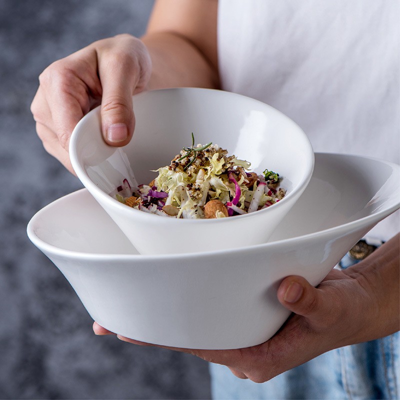 欧兰摩尔高颜值异形陶瓷碗纯色创意斜口碗西式沙拉碗料理碗餐具