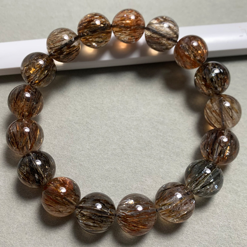 天然黑金超发晶云母共生双轮超七黑金发晶满发男女手链手串礼物