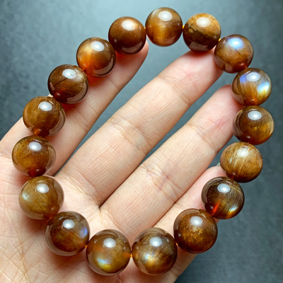 天然安德森手链西藏长石手串强光长石太阳石日光石男女款水晶宝石