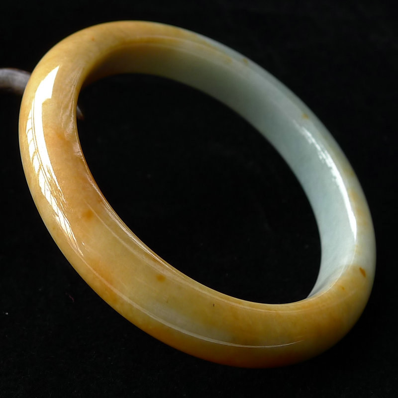 5mm缅甸老坑冰糯种翡翠a货黄翡手镯53.79g