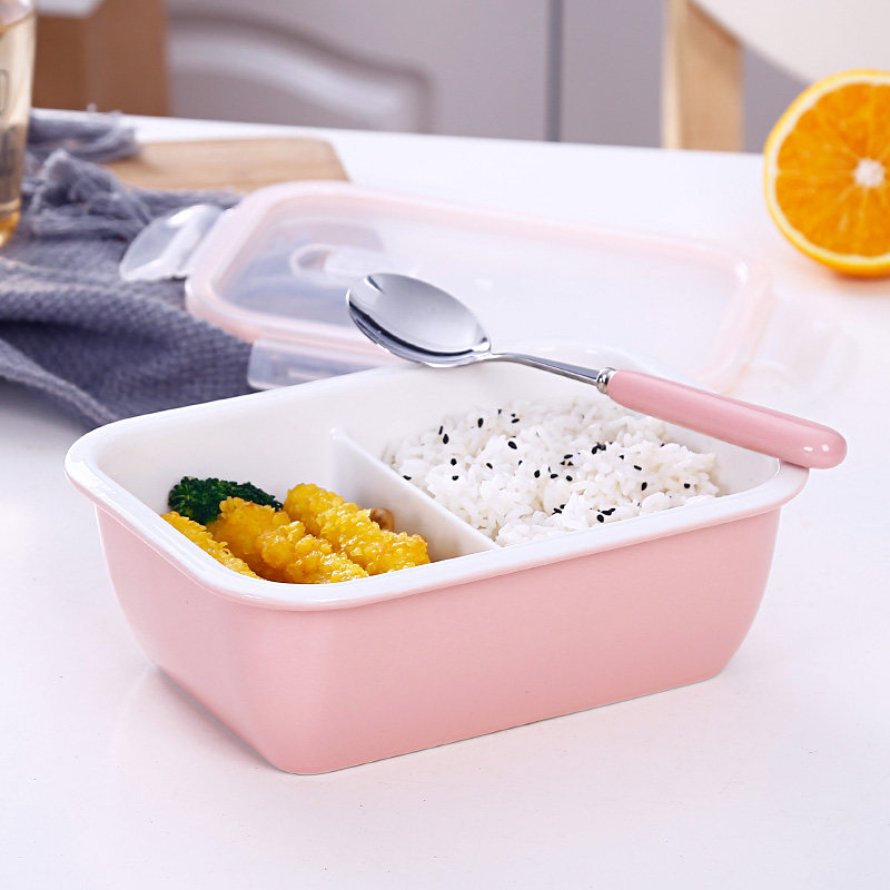 加热饭盒饭盒学生食品盒食堂保鲜盒简约瓷饭盒可加热饭盒带盖优惠券