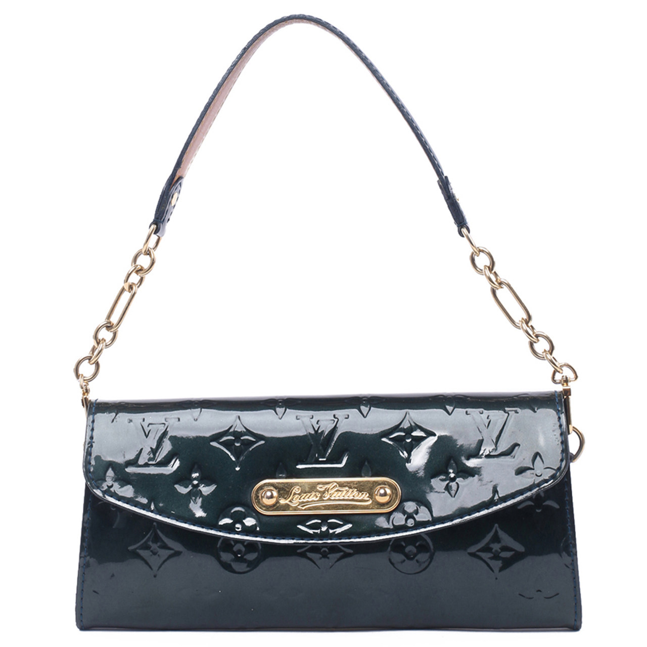 【85新】lv sunset boulevard墨绿色漆皮晚宴包 无尘袋