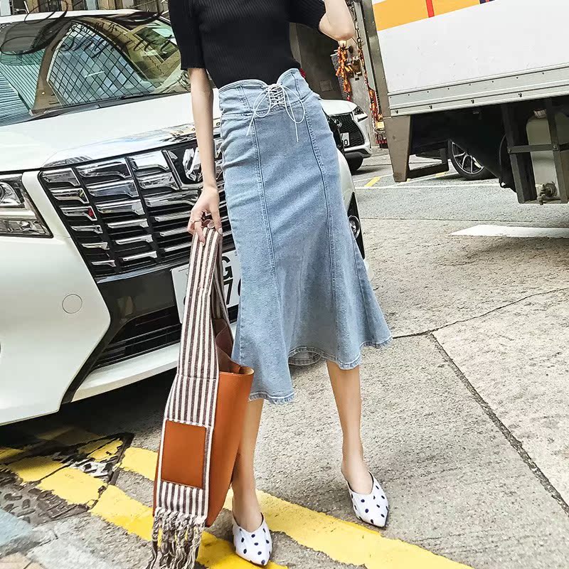 2019春夏新款高腰半身魚尾牛仔裙女修身顯瘦中長款壹步包臀裙子在類目 女裝/女士精品, 半身裙中 - 來自Buy2taobao.com提供專業的淘寶代購服務