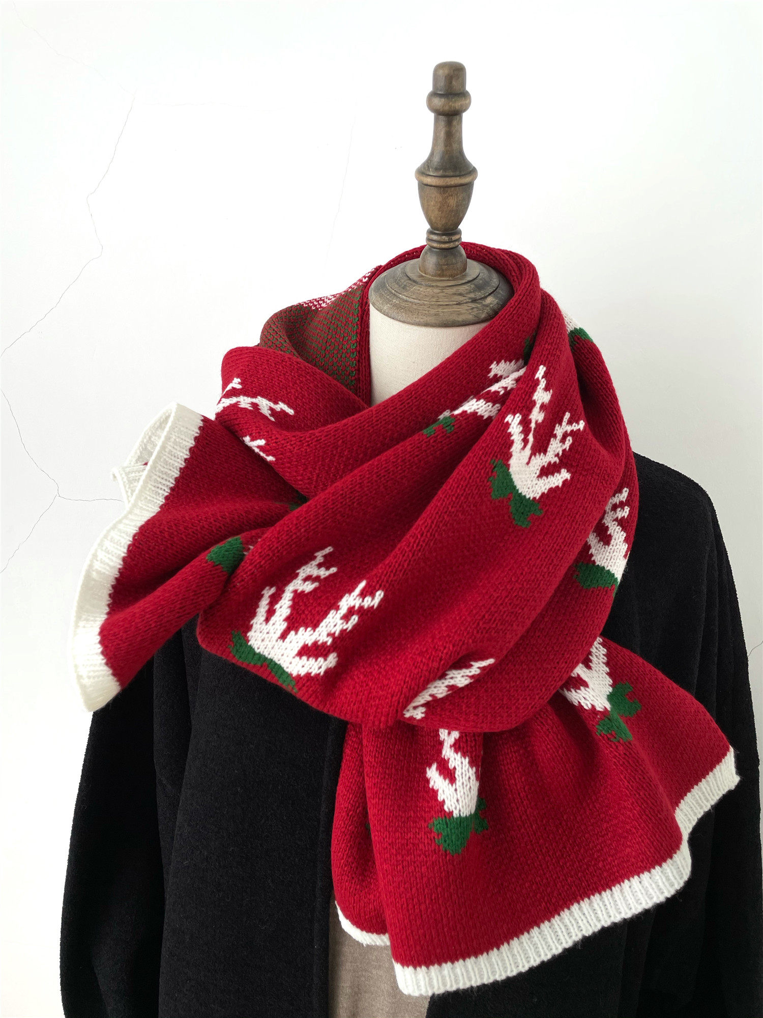 红色可爱小鹿角圣诞围巾学生女冬季针织毛线成品保暖围脖送女朋友