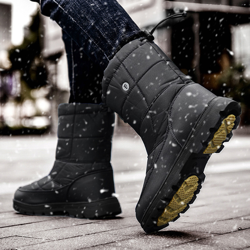 男鞋冬季保暖加绒加厚冬款老年人棉鞋羽绒马丁雪地靴防水高帮鞋男