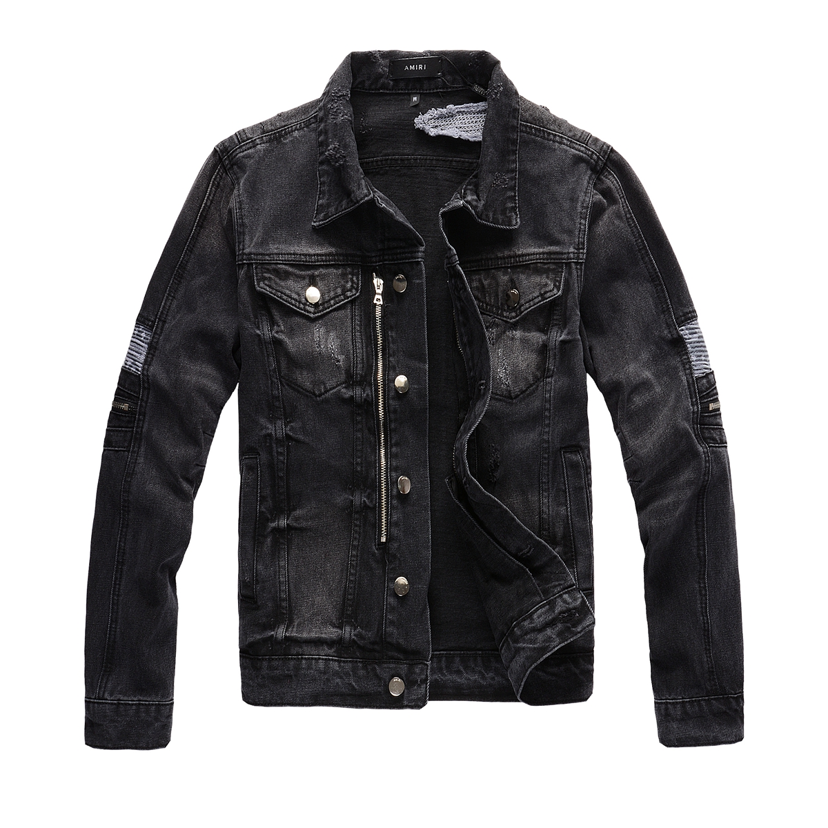 High Street Chaopai new pattern amiri cowboy coat Black grey Punk style Mosaic zipper Self cultivation jacket Jacketin the Men's clothing, Jacket category - from Buy2taobao.com to provide professional Taobao agent buy service