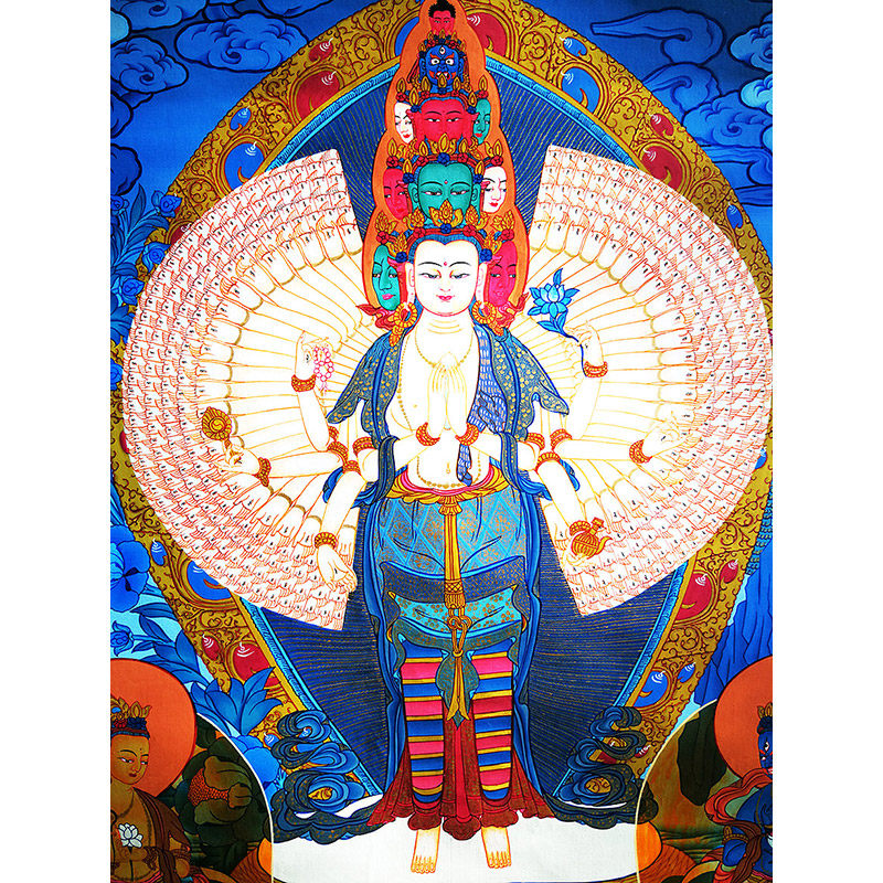 彩绘描金十一面千手观音多尊蓝唐唐卡1311 kunsang lama作品