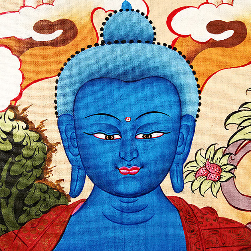 彩绘描金药师佛独尊唐卡 尼泊尔唐卡画师dorje lama作品 5064