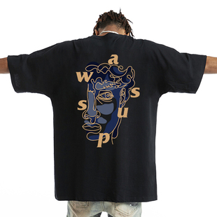 WASSUP HEODS夏季新款2024美式潮牌情侣短袖T恤男士宽松休闲纯棉