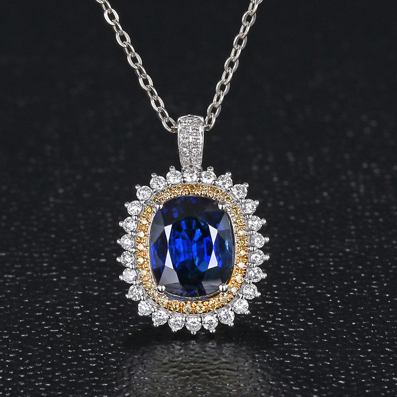 双用款2.08ct天然蓝宝石吊坠戒指 18k金镶钻 fp1533