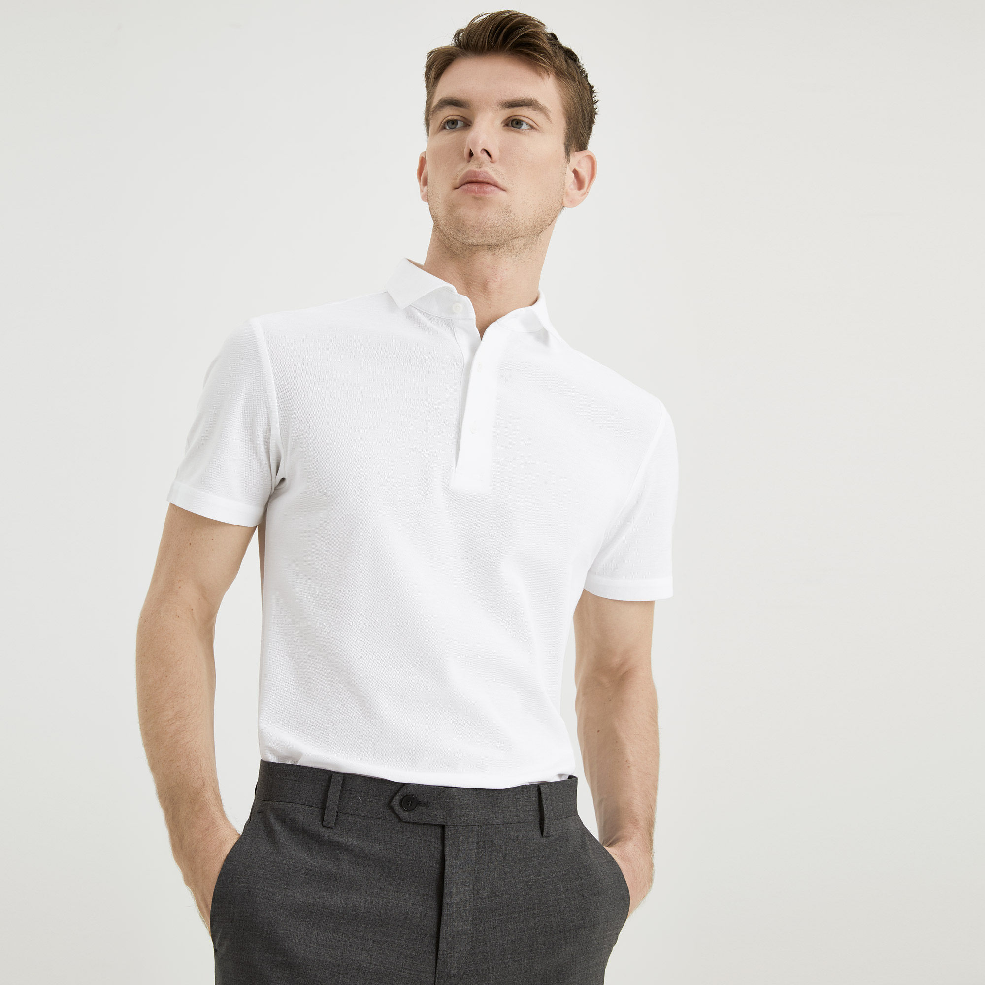 第五季夏季白色polo衫男短袖商务休闲修身透气纯棉双珠地亲肤t恤