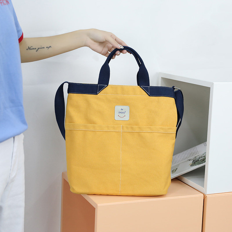 ehooo时尚撞色帆布包女斜挎学生韩版布包女森系原宿ulzzang帆布袋