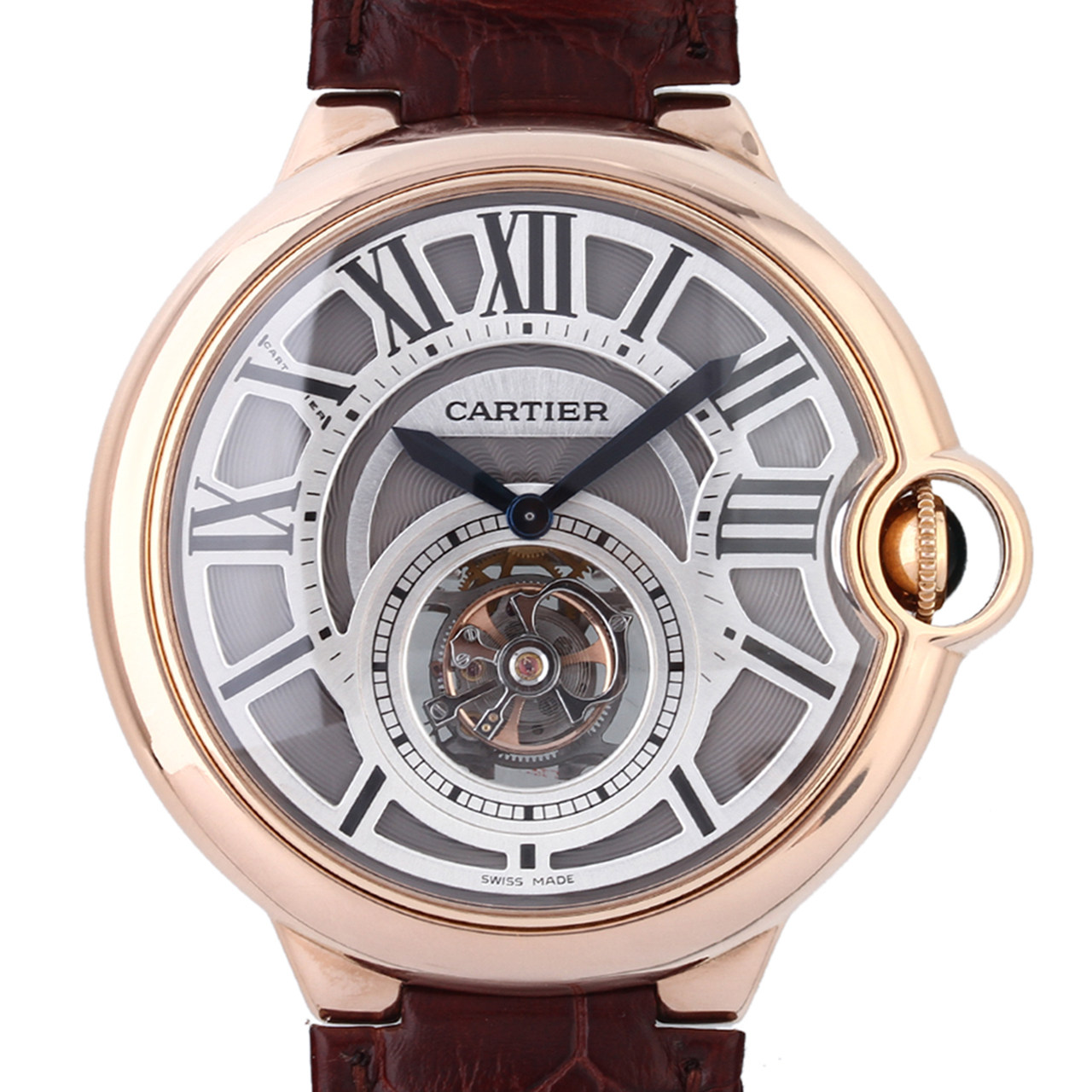 [98新]卡地亚18k玫瑰金手动机械男表 陀飞轮