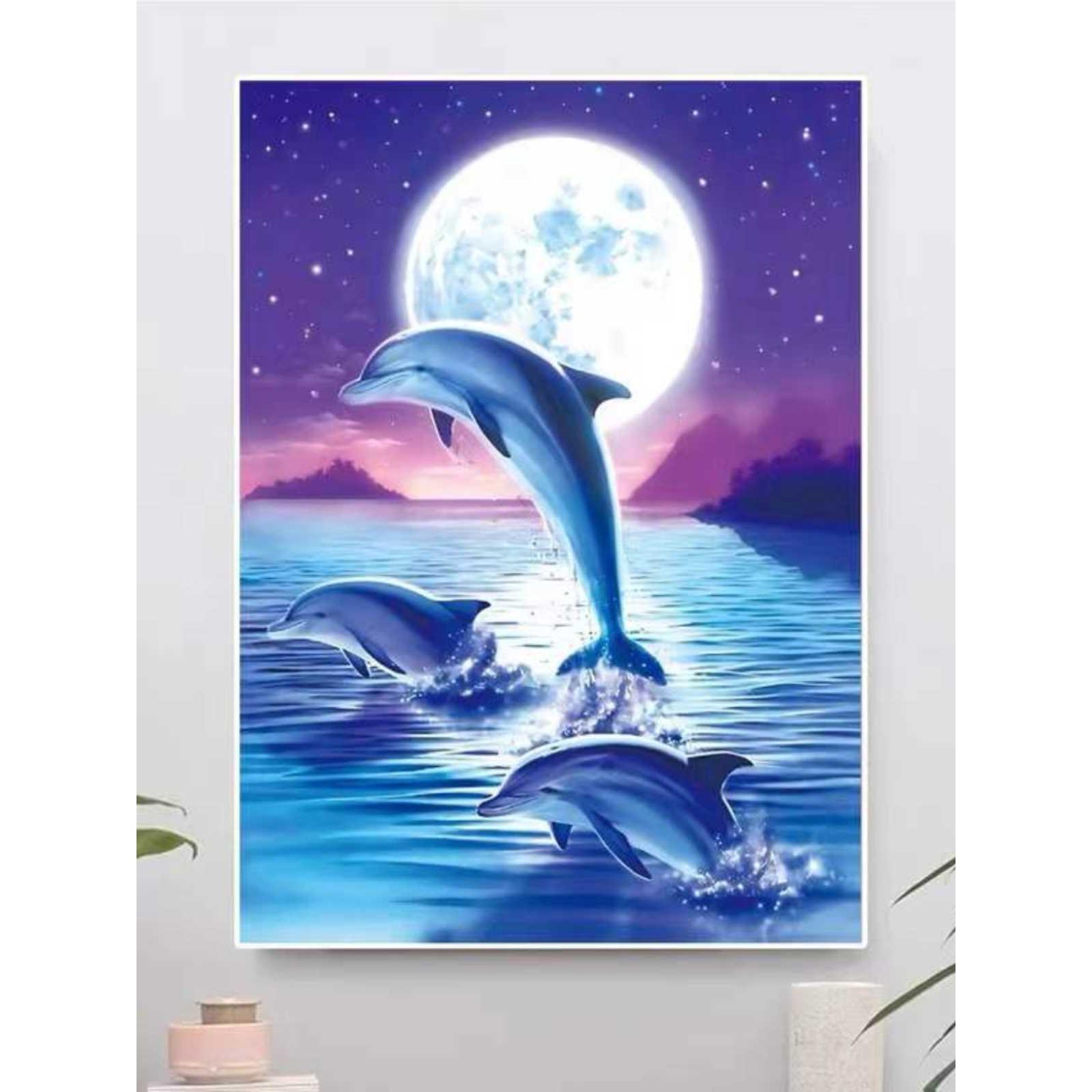 月光下的海豚钻石画2024新款满贴小幅客厅卧室餐厅儿童房卡通动物