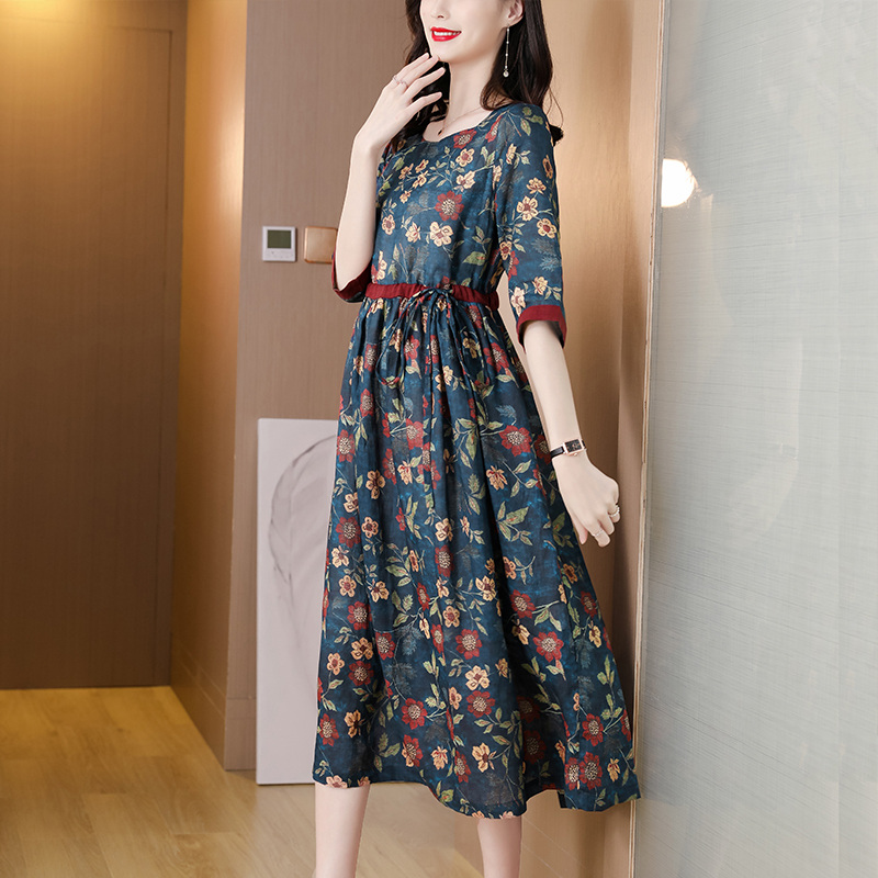 2021夏新款显瘦浅秋声雨竹简约水云间专柜正品牌女装棉麻连衣裙睐