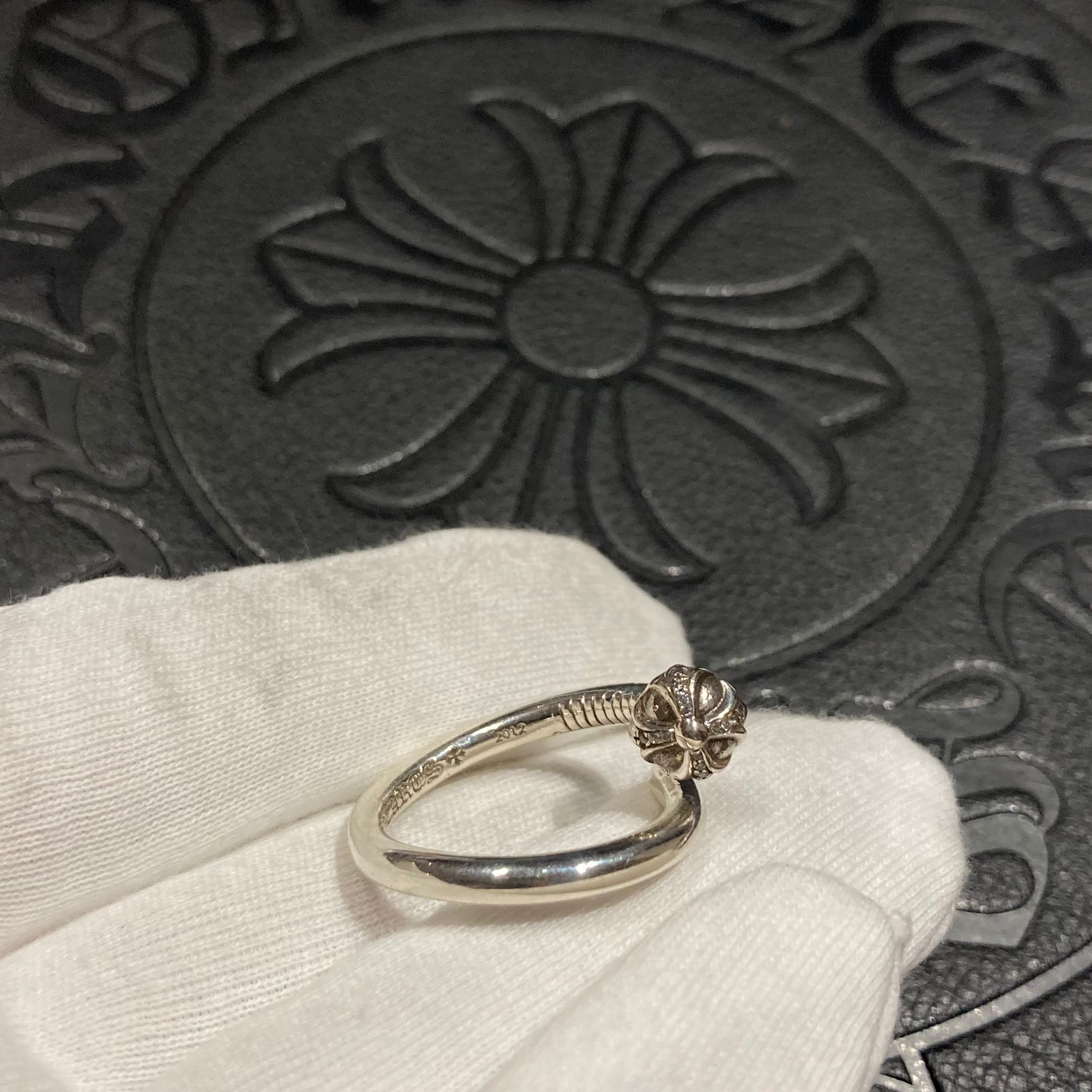 宗克罗心开口可调节男女情侣带钻镶嵌宝石925纯银凸头钉子戒指