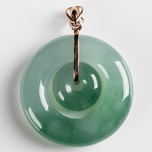 18k金镶嵌冰种飘花子母平安扣吊坠 6.90g