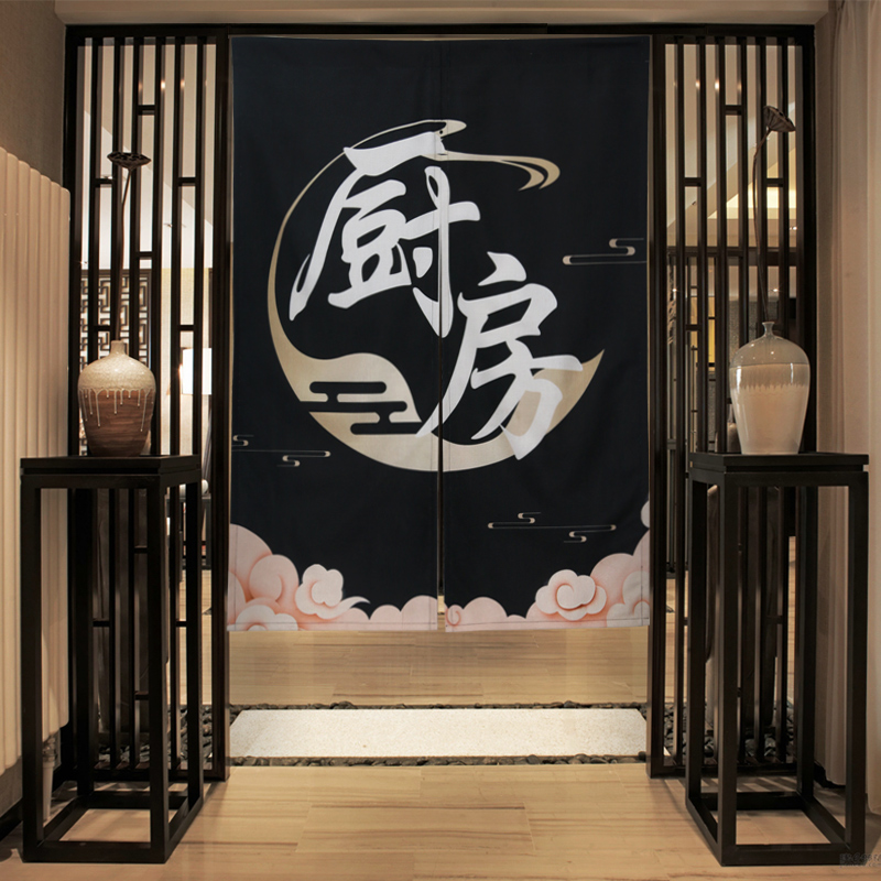 厨房门帘店铺商用餐厅隔断帘防油烟饭店半帘免打孔后厨半截布帘子