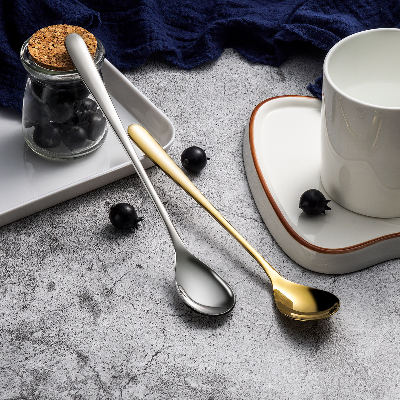 304不锈钢长柄勺子小汤匙搅拌勺子加长创意调料冰勺甜品蜂蜜咖啡
