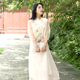 乱在江南夏季中式复古宽松连衣裙女气质中国风手绘莲花浅橙色纱裙