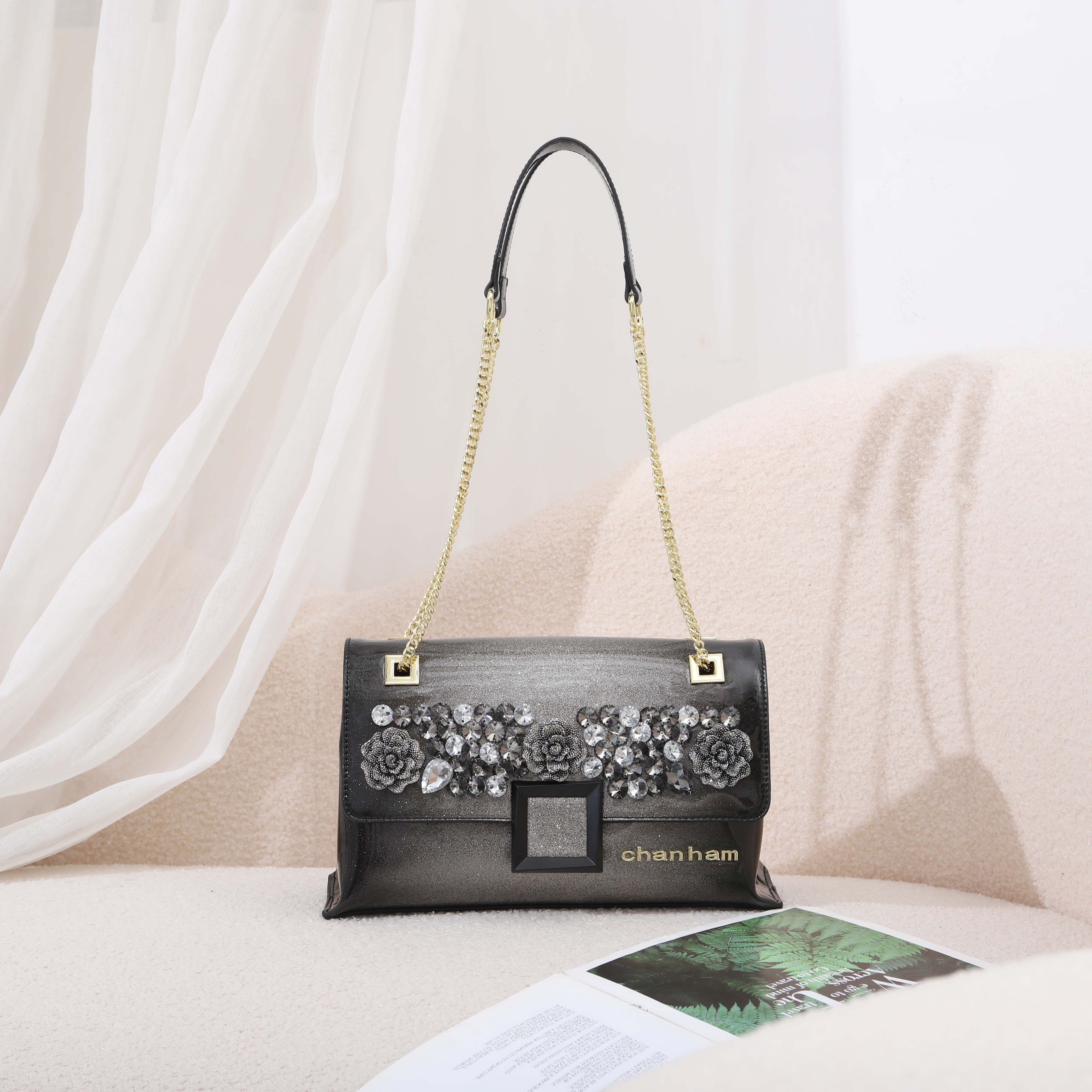 千涵新款渐变色包包女灰复古高级中年女士妈妈款时尚链条单肩斜挎