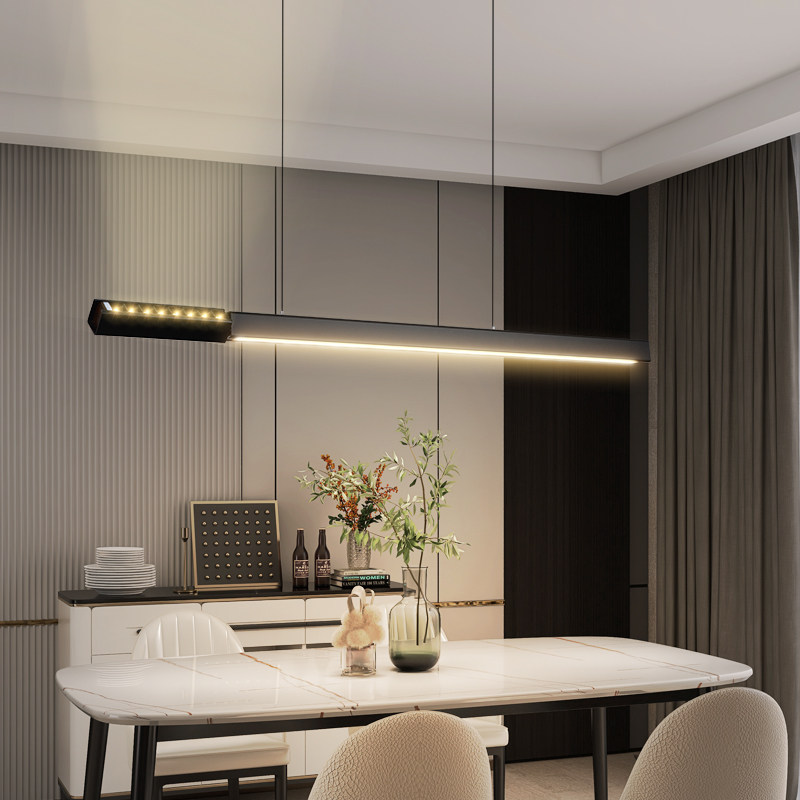 餐厅吊灯现代简约极简轻奢无主灯一字长条吧台餐桌带射灯照画灯具