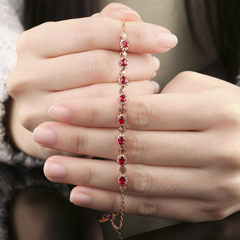 01ct红宝石手链 18k金镶钻石0.48ct