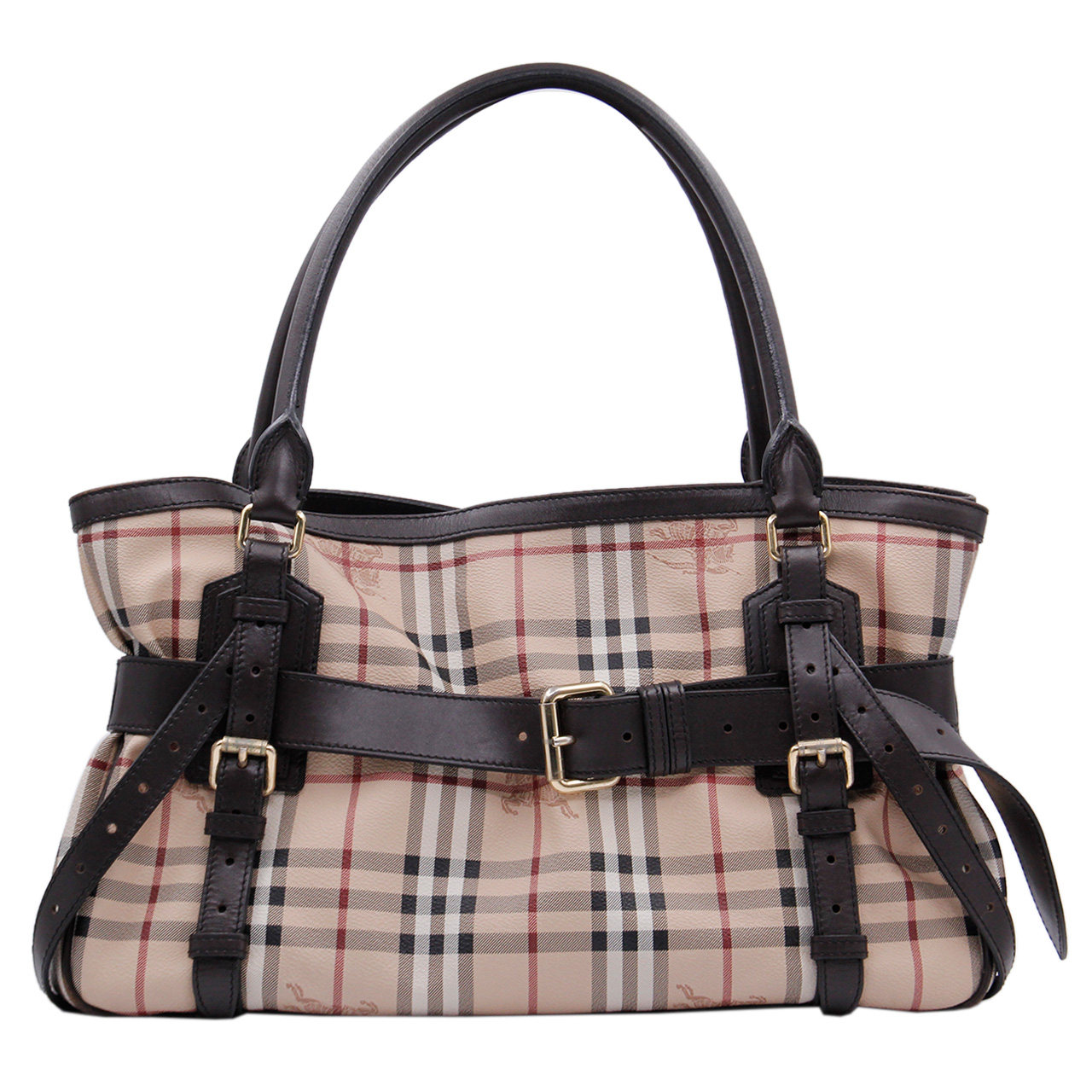 9.5新〕博柏利burberry棕色牛皮拼帆布手提包