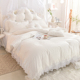 韩式夹棉床上四件套网红纯棉被套全棉蕾丝边加厚床裙白色床上用品