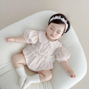 韩国婴儿衣服满月周岁女婴爬服宝宝包屁衣泡泡袖可爱萌洋气夏装