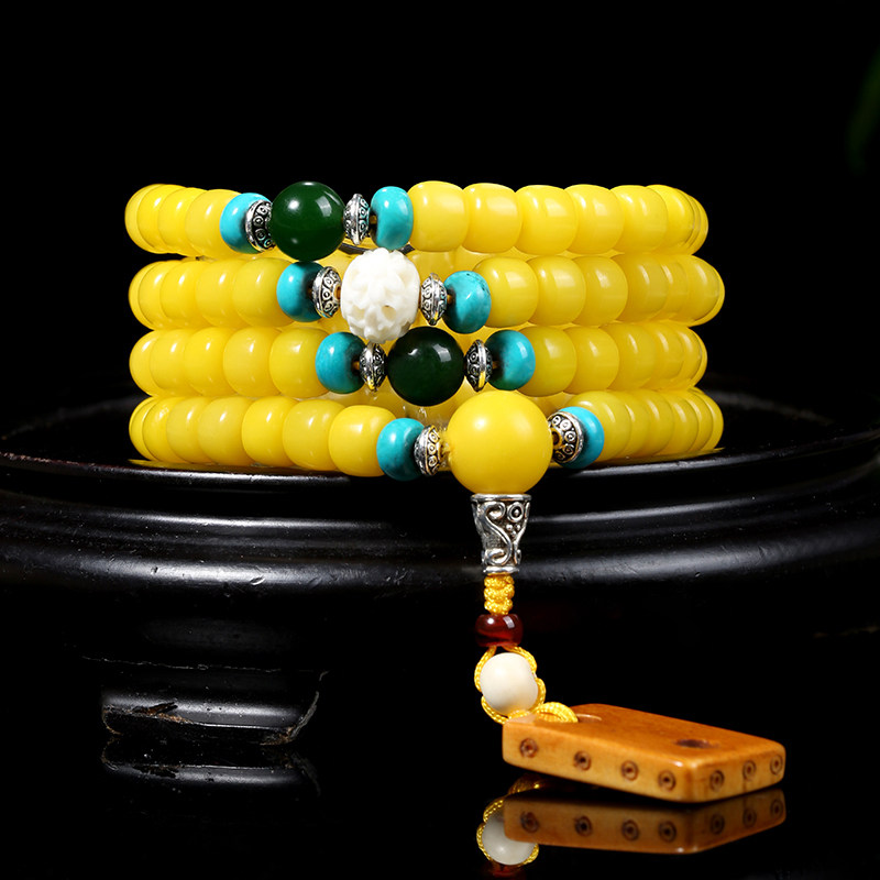 黄玉菩提根手串108颗原创设计菩提子佛珠文玩手串男女手链