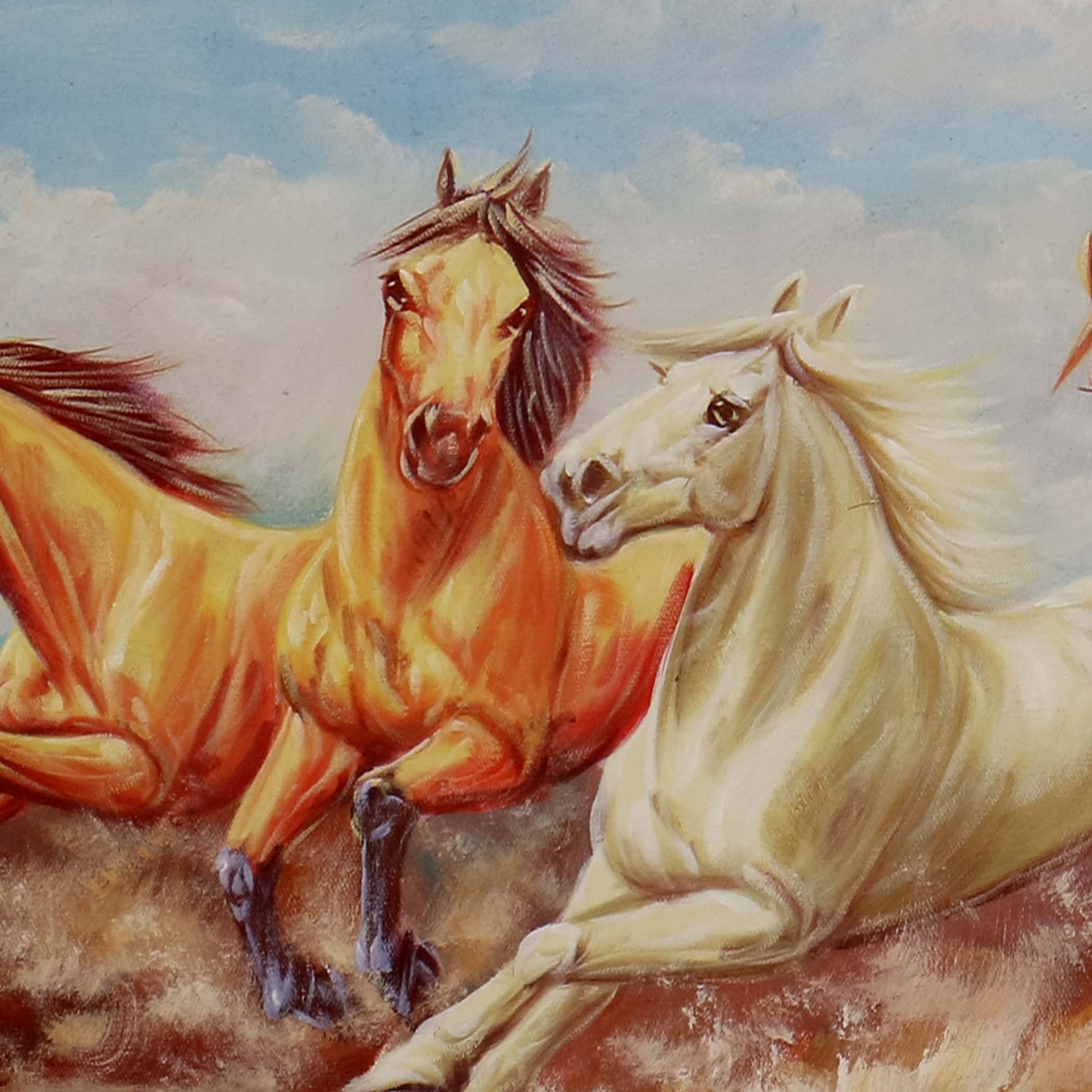 【双十二】 刘敏 《八骏雄风2》 125x62cm大幅 布面油画