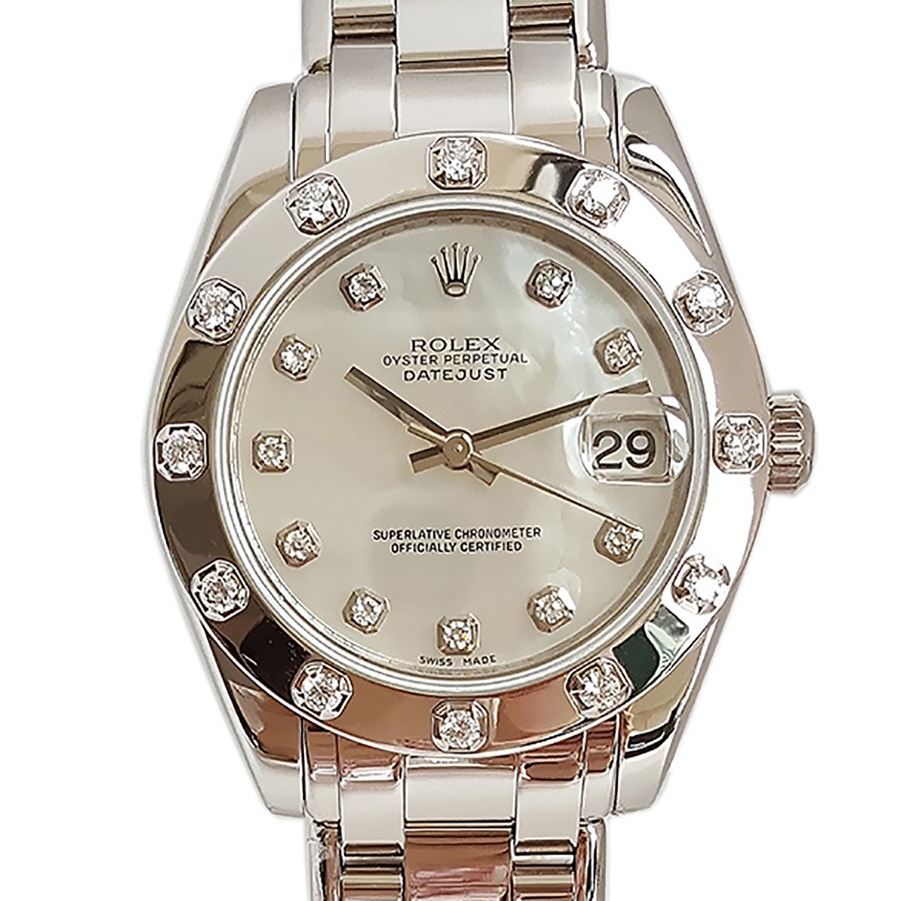 [9.5新]劳力士rolex贝母盘18k白金钻石日期显示自动机械女表