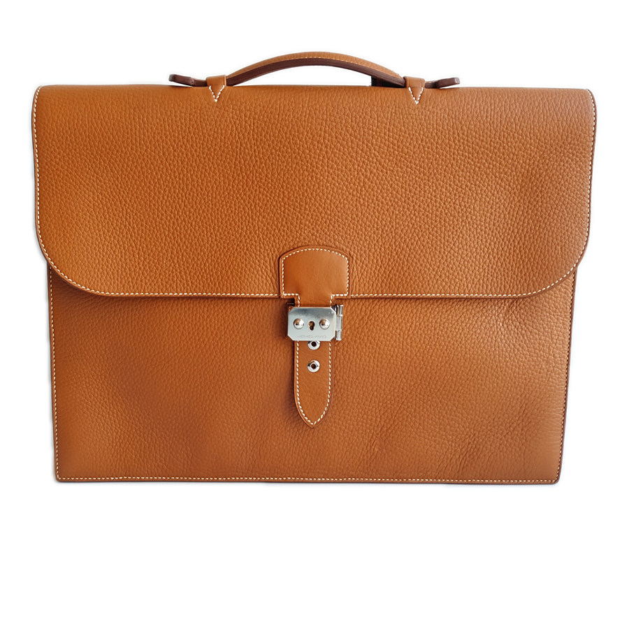 [9.8新] 爱马仕hermes棕色togo皮男士手提公文包商务手拎包