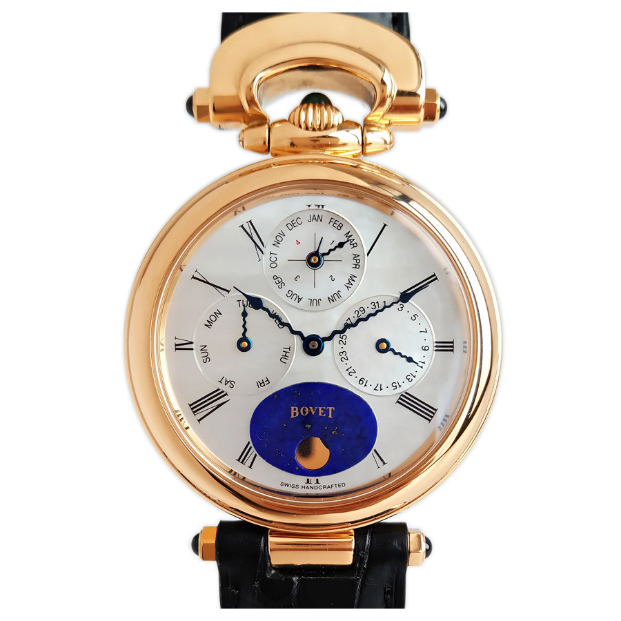 [9.8新] 播威bovet玫瑰金青金石贝母盘万年历月相机械中性手表