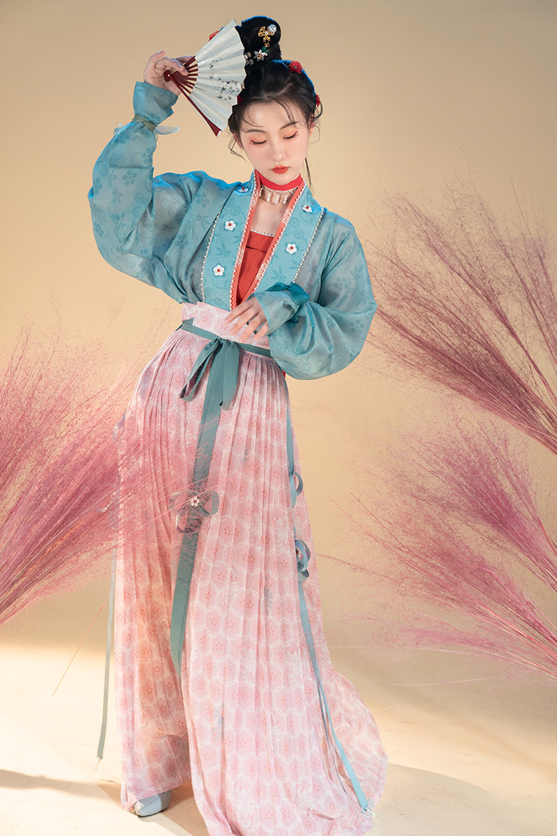 南有嘉鱼*汉服宋制直领飞机袖短衫百迭裙三裥裙套装*上上签大俐