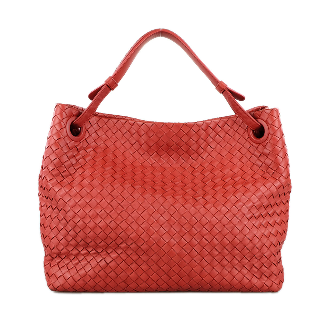 [9.5新]宝缇嘉bv女士羊皮编织红色手提包