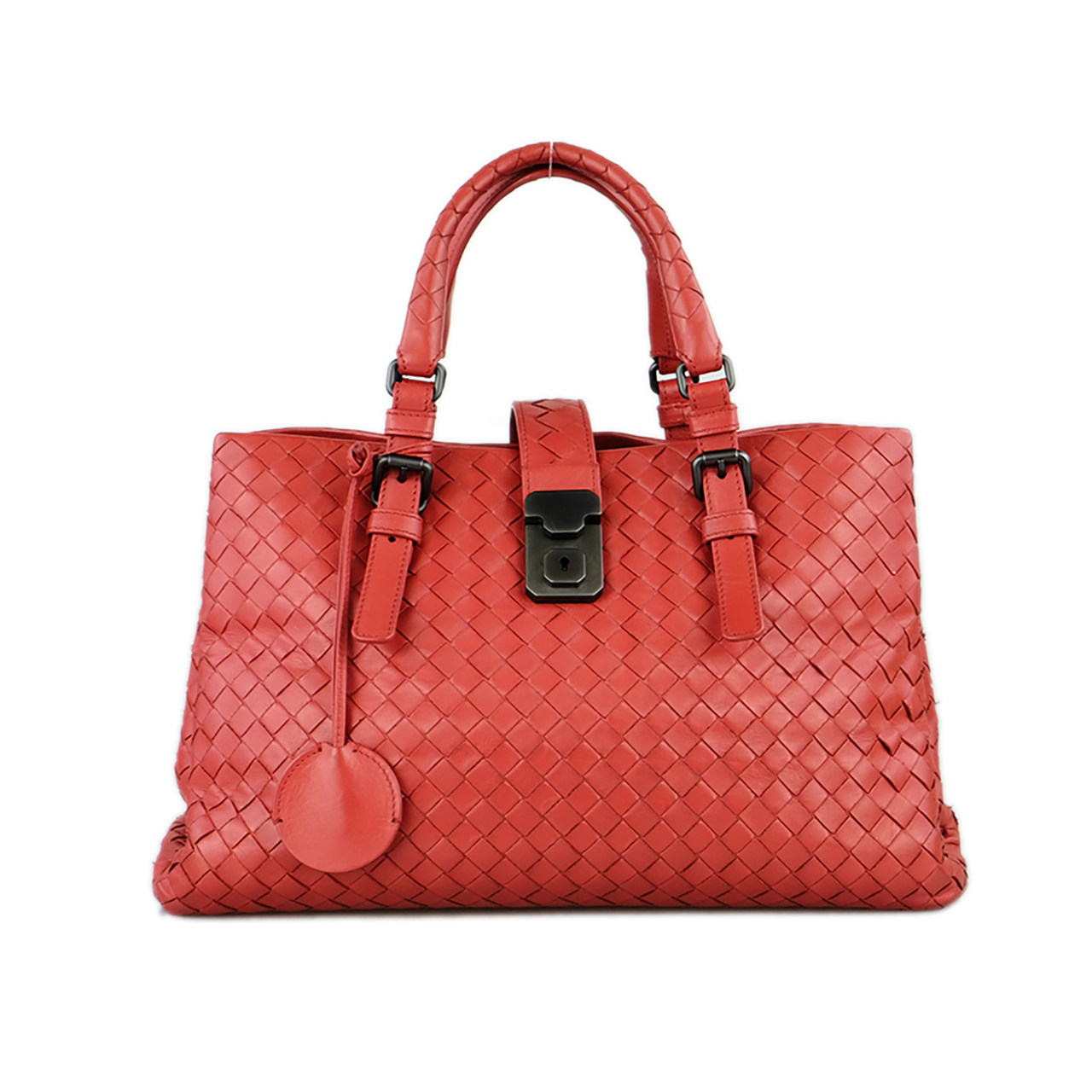 [9.5新]宝缇嘉bv女士黑红色编织罗马包手提包