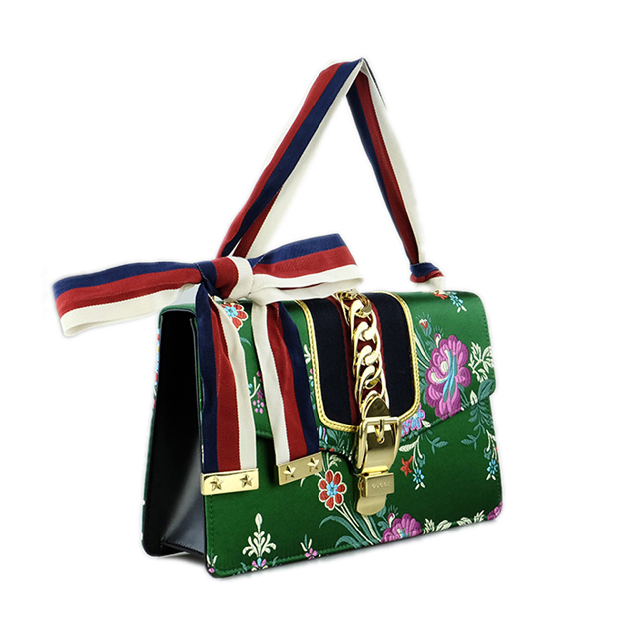 [9.5新]古驰gucci女士sylvie系列花卉手提单肩包