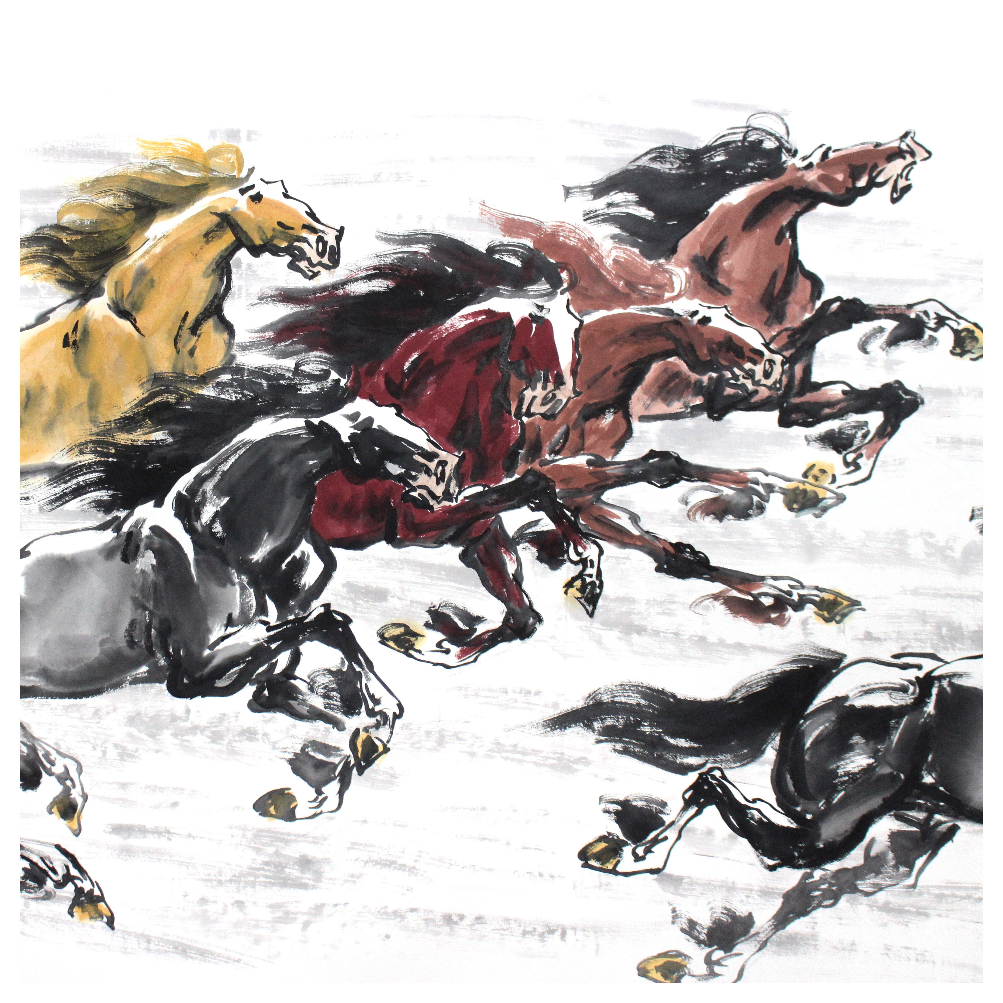 苗桂欣《八骏图》画马名家