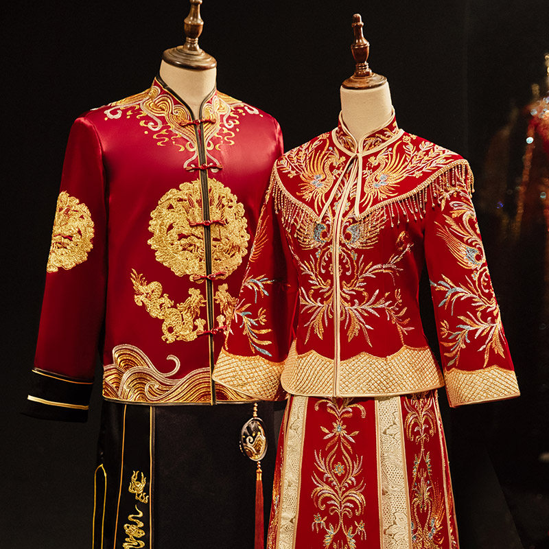 嫁衣凤冠霞帔新娘装_秀禾服2022年新款夏季结婚情侣套装披肩新娘中式