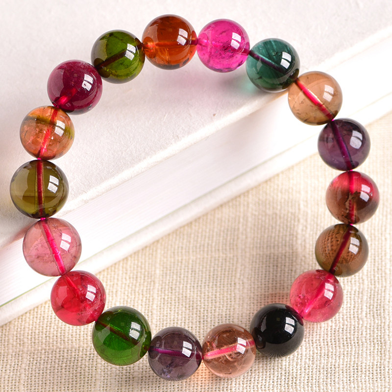 【即刻拍】37.73g 11mm 多彩碧玺手链 色泽艳丽七彩年轻好心情