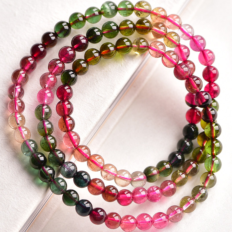 13g 5.2mm 多彩碧玺手链 多圈 晶体通透 七彩年轻好心情